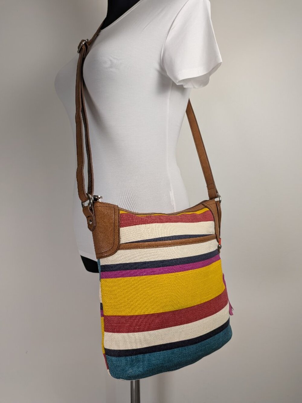 Relic by Fossil Multicolour Striped Canvas Crossbody Bag | Multi-Pocket | Y2K